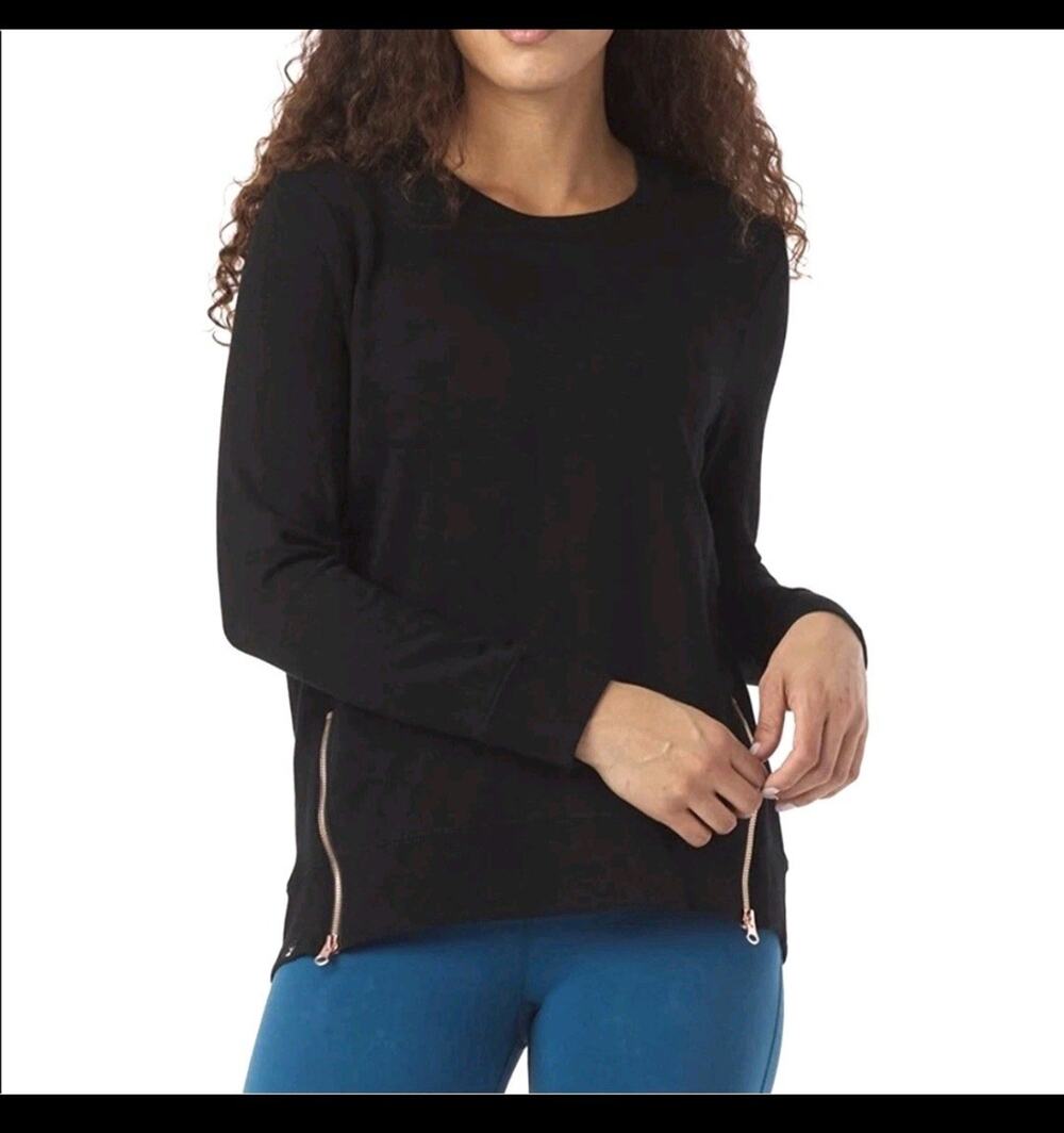Glyder Black Adore Long Sleeve Zipper Accent Modal Sweatshirt, Women's Medium